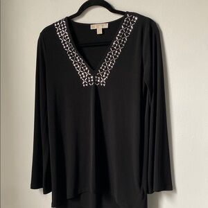 Michael Michael Kors Elegant Black Embellished Women's V-neck long sleeved Top